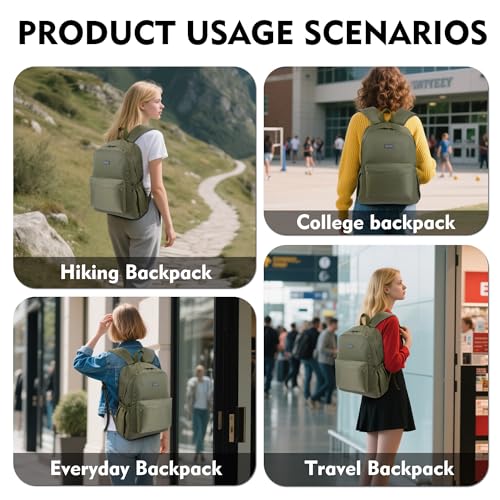 AOTIAN Large Backpack, Men Women Casual Daypack for College Travel Work - color: Green - 17 Inch