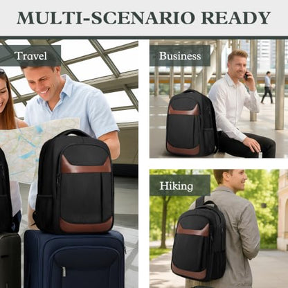 17" Travel Laptop Backpack, Airline Approved Bag, Black Brown - color: Black Brown, size: 17.3 Inch(40L)