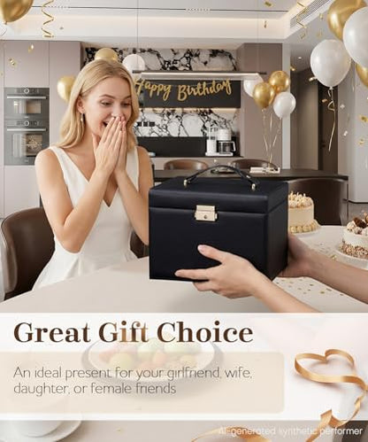 Homde Lockable Jewelry Box for Girl: 3-Layer Safe Organizer with Key - color: Black