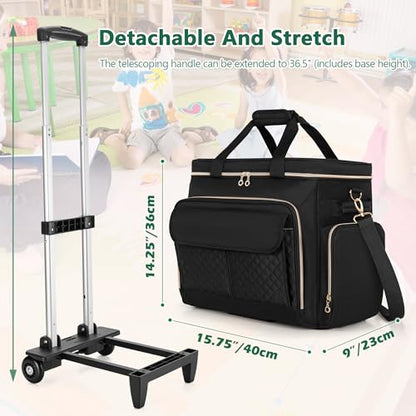 LUXJA Rolling Teacher Bag with Wheels and 15.6" Laptop Compartment, Black - color: Black