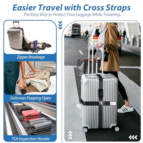 TSA Approved Luggage Straps with Combination Lock, Cross Black - color: Cross Black