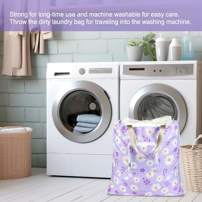 Foldable Travel Laundry Bag with Handle and Drawstring, 2 Pack Expandable Dirty Clothes Bags with Aluminum Carabiner and Zipper, Lightweight Laundry Hamper Liner for Travel, Camp, 20*19 inch - color: Flower