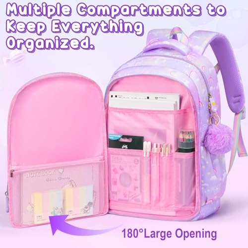Fimibuke 3PCS Kids Backpack for School Girls with Lunch Box & Pencil Case - color: Blue Rainbow