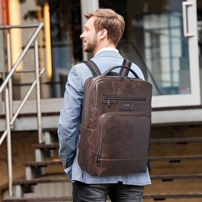 Shrrie 16 Inch Vegan Leather Laptop Backpack for Women and Men - color: Coffee