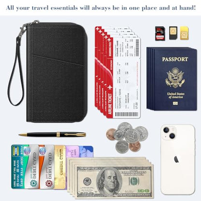 FINTIE Family Passport Holder Wallet Travel Document Organizer Clutch Bag - color: Black