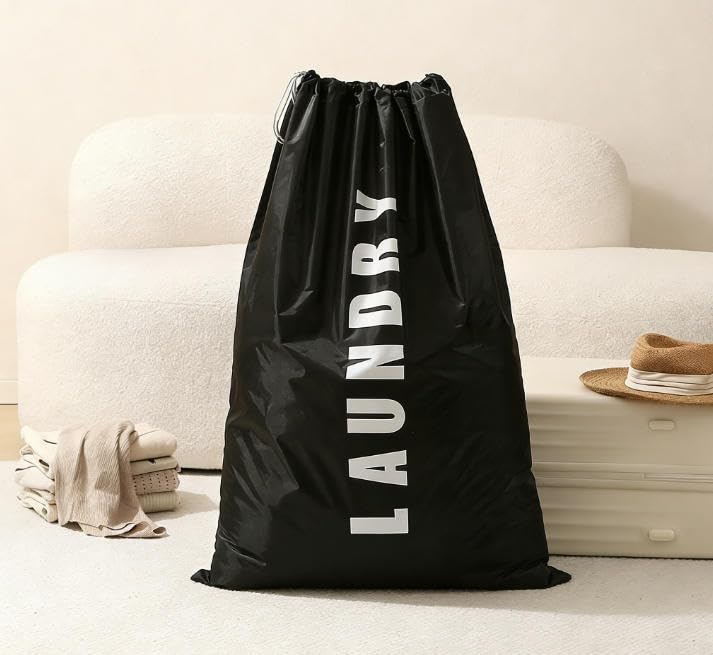 2 Pack Heavy Duty Travel Laundry Bags-Waterproof Drawstring Dirty Clothes Organizer for Camping,Gym&Hotels,Fits Laundry Baskets,Reusable Washable Storage Bags,Black+Blue. - color: Black+Blue