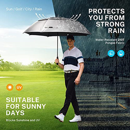 Gonex 62/68/72/80 Inch Golf Umbrella, Auto Open, Windproof, UV Protection - color: Silver/Black, size: 62 inch