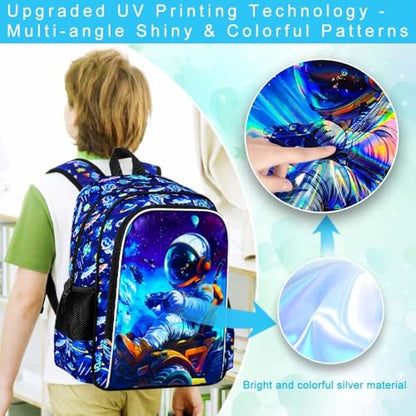 CCJPX 3Pcs Backpack for Boys, 16 Inch Preschool Elementary Kindergarten School Backpacks and Lunch Box - color: Blue Astronaut 001