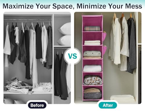 YOUDENOVA Hanging Closet Organizer and Storage, 6-Shelf, Light Pink - color: Light Pink