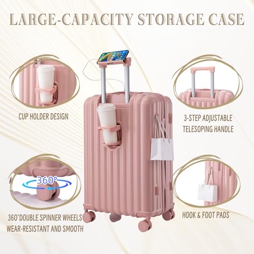 3 Luggage Sets, Hardshell Suitcase Spinner Wheels with Combination Lock - color: Vertical stripes pink, size: 20/24/28 Inch