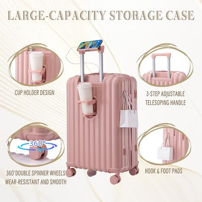 3 Luggage Sets, Hardshell Suitcase Spinner Wheels with Combination Lock - color: Vertical stripes pink, size: 20/24/28 Inch
