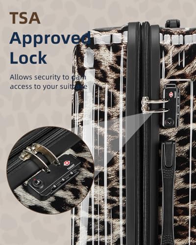 Carry on Luggage, Expandable 20 Inch Hard Shell Suitcase with Spinner Wheels TSA Lock, Lightweight Travel Carry on Suitcases - color: Leopard, size: carry-on 20-inch