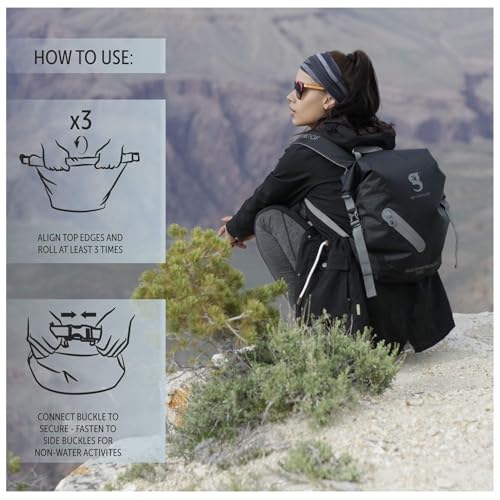 geckobrands Lightweight 30L Waterproof Backpack - Lightweight Watertight Outdoor Bag Hiking Traveling Light Water Activities - color: Green / Grey