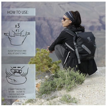 geckobrands Lightweight 30L Waterproof Backpack - Lightweight Watertight Outdoor Bag Hiking Traveling Light Water Activities - color: Green / Grey