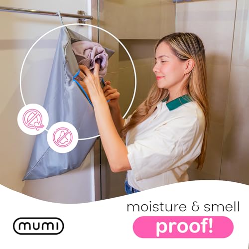 MUMI Smell-Proof Travel Laundry Bag with Folding Hanger, Blue - color: Blue