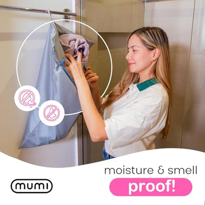 MUMI Smell-Proof Travel Laundry Bag with Folding Hanger, Blue - color: Blue