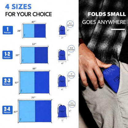 Frelaxy Pocket Picnic Blanket, Waterproof Blanket for Beach Festival - color: Navy & Blue, size: 28'' x 47''
