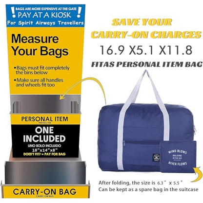 Travel Bag 36 Packes Carry on Luggage Foldable Duffel Bag Sports Gym Bag Weekender Overnight Bag Water Resistant Nylon Travel Duffel for Men Women - color: Blue 36 PCS
