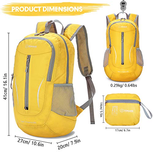ZOMAKE Lightweight Packable Backpack 25L, Foldable Hiking Daypack - color: Yellow, size: 25L