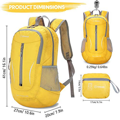 ZOMAKE Lightweight Packable Backpack 25L, Foldable Hiking Daypack - color: Yellow, size: 25L