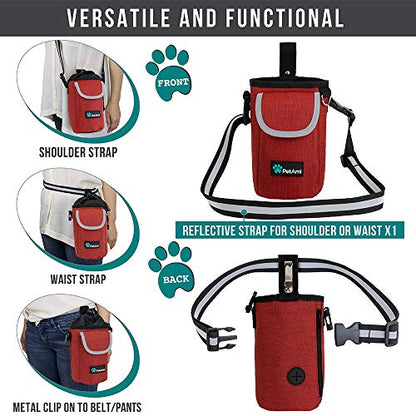 PetAmi Dog Treat Pouch, Large Hands-Free Training Bag, Red - color: Red