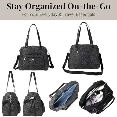 Baggallini Overnight Expandable Laptop Tote with RFID Phone Wristlet - color: Midnight Blossom