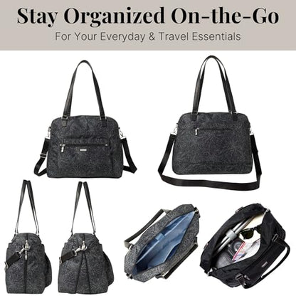 Baggallini Overnight Expandable Laptop Tote with RFID Phone Wristlet - color: Midnight Blossom