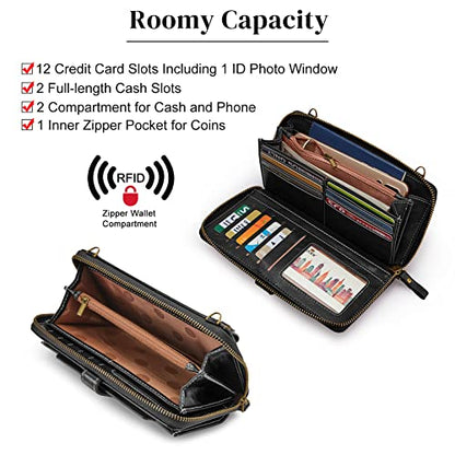 S-ZONE Crossbody Bags for Women Phone Purse RFID Blocking with 2 Straps - color: Black
