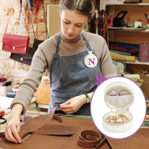 Mini Initial Travel Jewelry Case Ring Holder Gifts for Women Girls - color: Beige, size: Leather-N