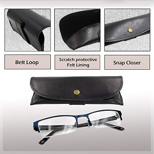 MyEyeglassCase Men Small Glasses case - Eyeglasses Hard Shell Holder Pouch & Cloth-Reading Slim & Narrow Case Heavy Duty - color: Z Black Leatherette