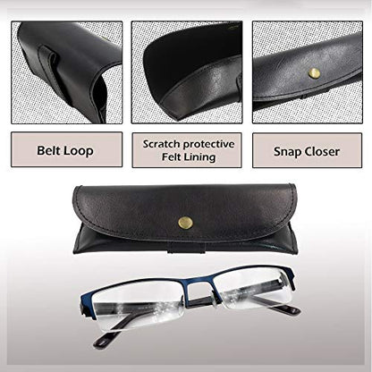 MyEyeglassCase Men Small Glasses case - Eyeglasses Hard Shell Holder Pouch & Cloth-Reading Slim & Narrow Case Heavy Duty - color: Z Black Leatherette