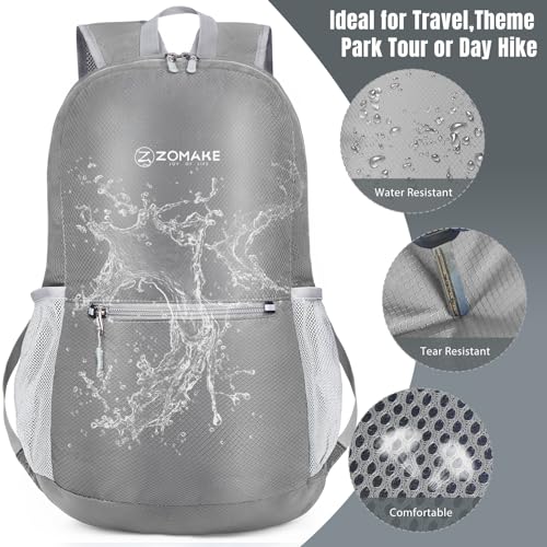 ZOMAKE Lightweight Packable Backpack, Foldable Small Travel Day Pack - color: C-silver Gray