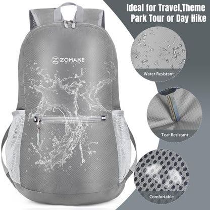 ZOMAKE Lightweight Packable Backpack, Foldable Small Travel Day Pack - color: C-silver Gray