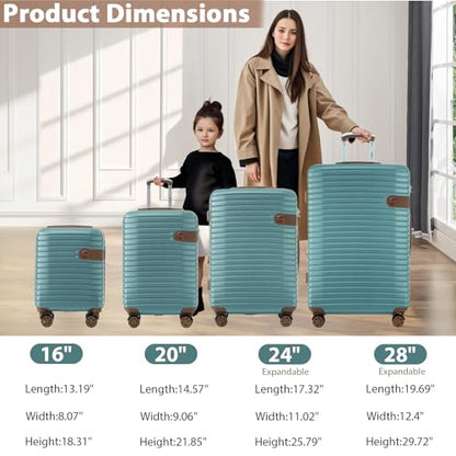 Merax 4-Piece Hardshell Luggage Set 16/20/24/28 TSA Lock for Family Travel - color: Blue, size: 4-piece set (24-inch/28-inch)