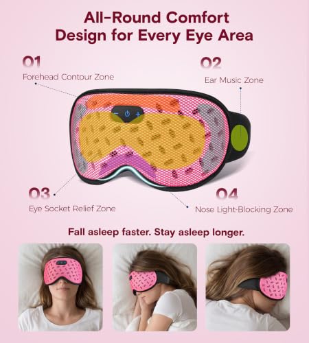 MUSICOZY Sleep Mask Bluetooth Headphone Cooling Weighted Eyemask Headphones - color: Grid Pink