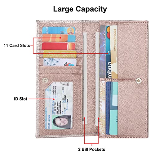 Lavemi Ultra Slim Thin Leather Women Wallet RFID Blocking Credit Card Holder Bifold Long Ladies Billfold - color: 2- Champagne Gold
