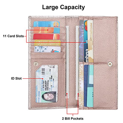 Lavemi Ultra Slim Thin Leather Women Wallet RFID Blocking Credit Card Holder Bifold Long Ladies Billfold - color: 2- Champagne Gold