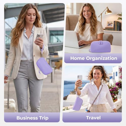 FYY Travel Cable Organizer - 8 Compartments, Lightweight, Water Repellent - color: Purple, size: (S) 8.1"× 4.7"× 2.9"