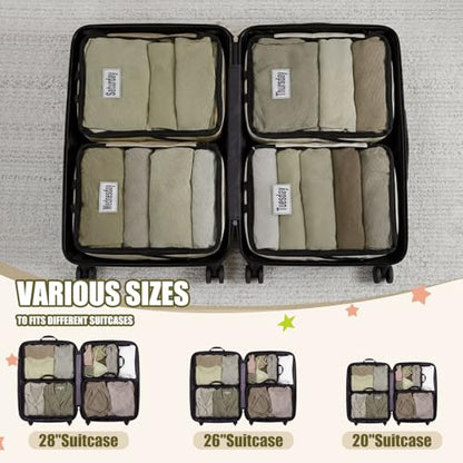 7 Pcs Packing Cubes for Travel Days of Week, Brown, L - color: Brown, size: L