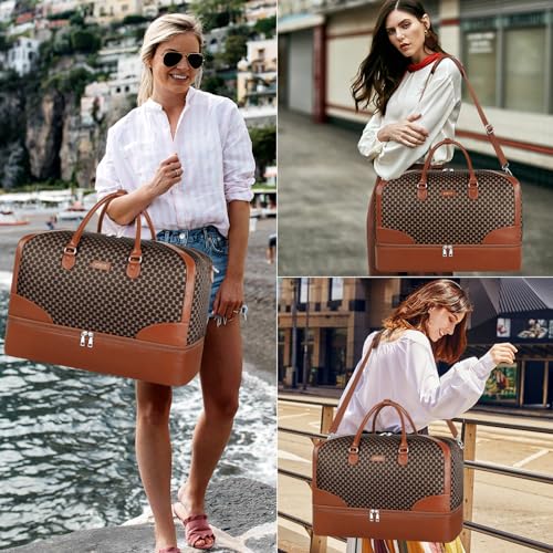 ITIEZY Weekender Bag for Women 21.5" Travel Duffel Large Carry On Bag 3PCS - color: 9b-dark Brown