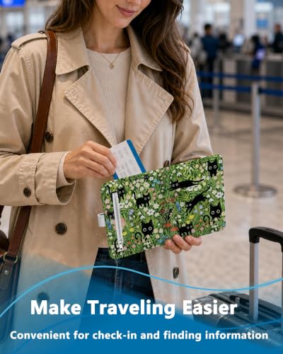 RFID Passport Holder with Tracker Slot, Leather Travel Wallet - color: Lawn Cats