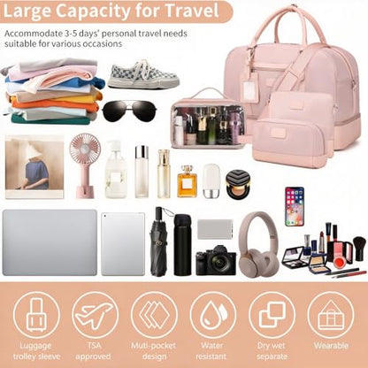 4PCS Weekender Bags for Women Large Overnight Weekend Travel Duffel Bags - color: Light Pink-FH