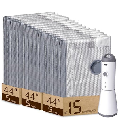 Vacbird Jumbo Vacuum Storage Bags for Bedding, Blanket Storage Space Saver - size: 15 Jumbo Size
