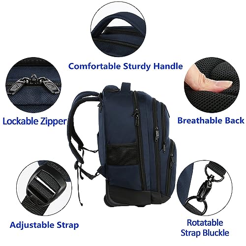 MATEIN Backpack with Wheels, Travel-friendly Rolling Laptop Backpack - color: Blue, size: 17-inch