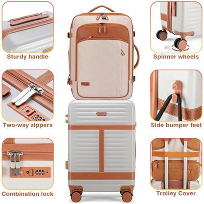 Lumesner 5 Piece Carry On Luggage Set With Travel Backpack & Packing Cubes - color: Beige(20inch-5piece Set)