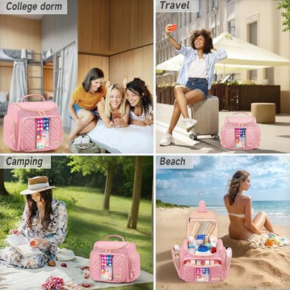 Tealari 여성용 남성용 대형 세면도구 가방, 욕실 가방, 방수 샤워 가방, 메이크업 가방, 대학 기숙사용 휴대용 샤워 캐디, 투명 방수 휴대폰 포켓이 있는 걸이식 여행용 세면도구 가방 - color: 핑크-1.