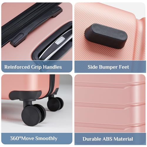 NEWBULIG 20 Inch Carry On Luggage, Suitcase with Spinner Wheels - color: Pink, size: 20 Inch