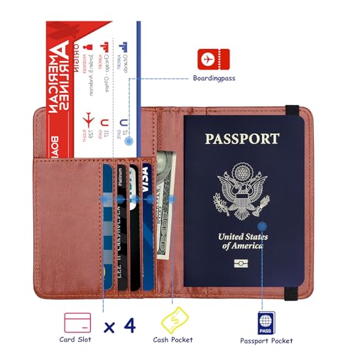TOURSUIT RFID Blocking Passport Holder, Leather Travel Wallet, Brown - color: Brown