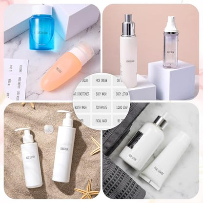 360 Pcs Waterproof Labels for Bottles, Travel & Toiletry Bottles - Refillable, Clear Bathroom Labels for Organizing Shampoo, Conditioner, Lotion & Cream