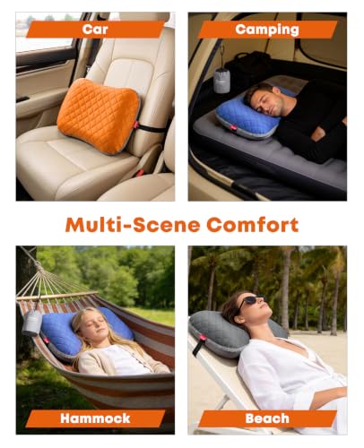 Trakiom Inflatable Camping Pillow with Carabiner, Air Travel Pillow - color: Orange